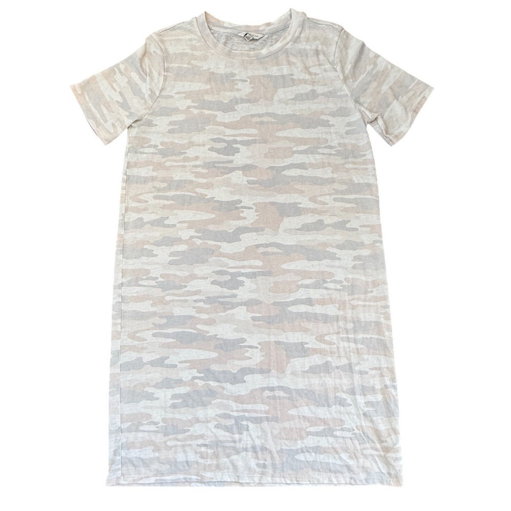 Lucky Brand Camo T Shirt‎ Dress Women Small Neutral Short Sleeve Casual Soft